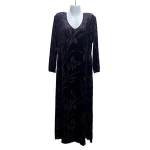 VTG Rhapsody LTD Maxi Dress 12 Deep Plum Purple Long Sleeve Velvet Floral Retro